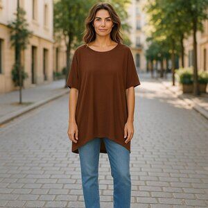 LulaRoe Womens Medium Brown 3/4 Sleeve Tunic Long Shirt Casual Top Blouse